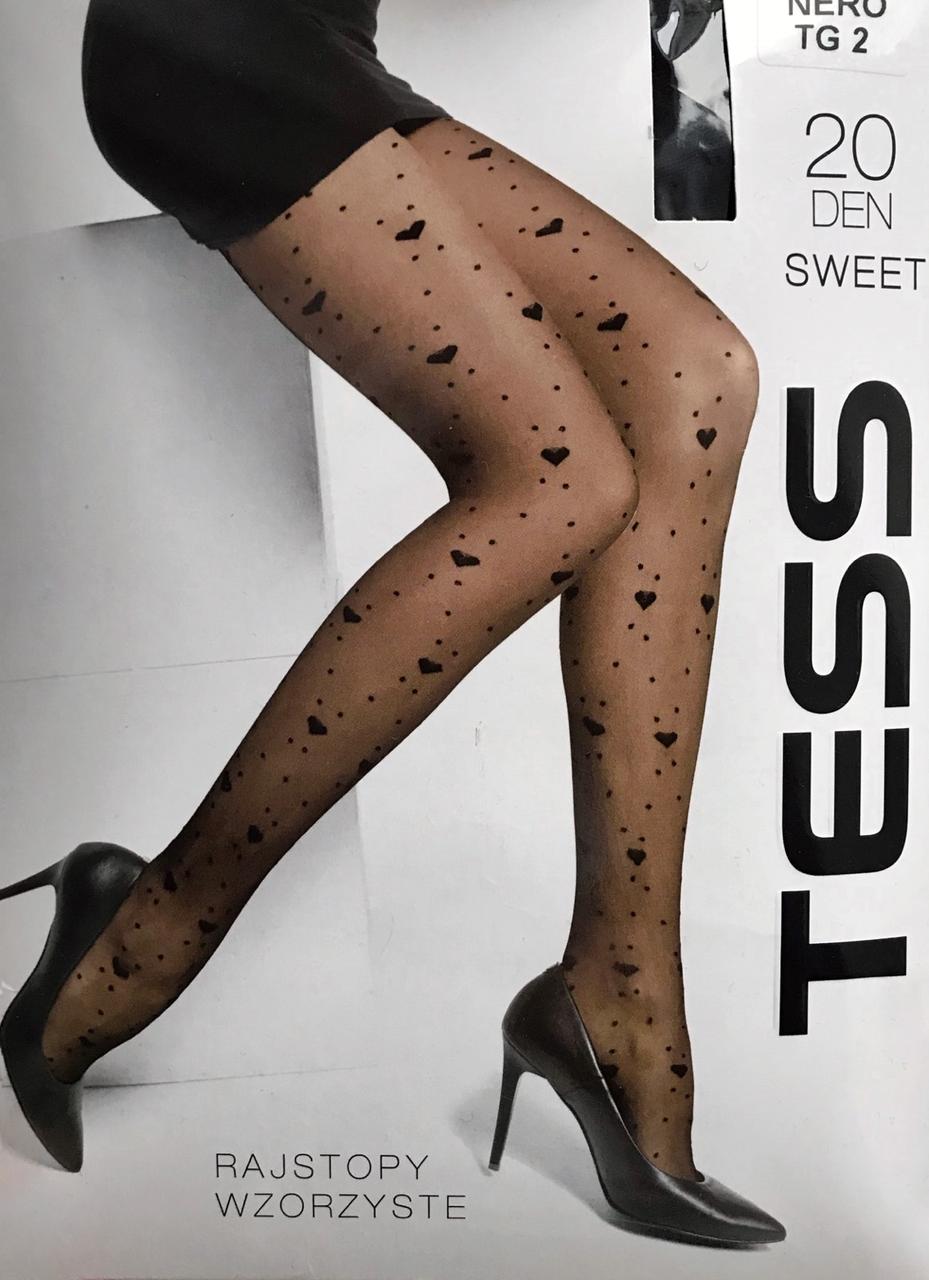 Колготки 20 ден з сердечками і крапочками Tess Sweet 20 чорні 2 3 4