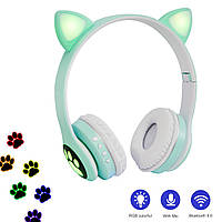 Бездротові навушники з вушками Cat ear headphones VZV-23M, накладні дитячі навушники блютуз Бірюзові