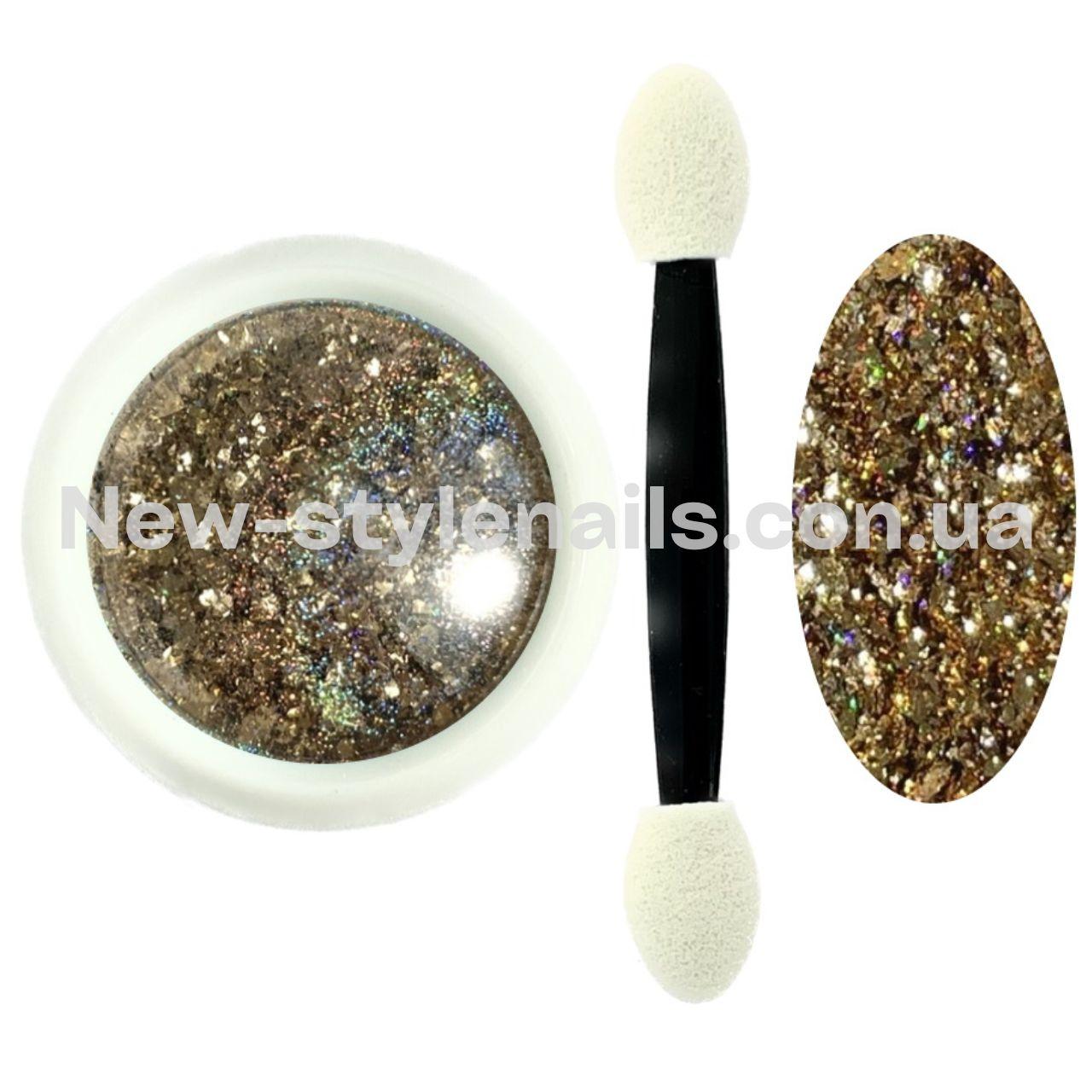 Новинка!Втирка для дизайну нігтів цукровий корал, №06 (золоті пластівці)