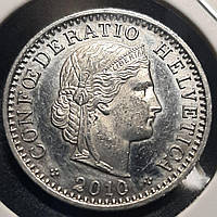 Монета Швейцария 20 раппенов, 2010 года