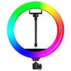 Кільцева RGB лампа 33 см з тримачем для телефону MJ33 / Різнокольорова лампа кільце для селфі, фото 4