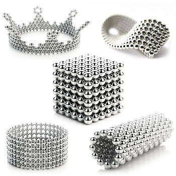 Магнітний конструктор – головоломка NeoCube, 216 кульок, Сріблястий / Неокуб / Іграшка антистрес