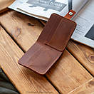 Стильний коньячний гаманець Liberty з натуральної вінтажної шкіри ручної роботи з фіксацією на кнопці Портмоне, фото 4