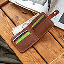 Стильний коньячний гаманець Liberty з натуральної вінтажної шкіри ручної роботи з фіксацією на кнопці Портмоне, фото 10