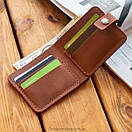 Стильний коньячний гаманець Liberty з натуральної вінтажної шкіри ручної роботи з фіксацією на кнопці Портмоне, фото 5