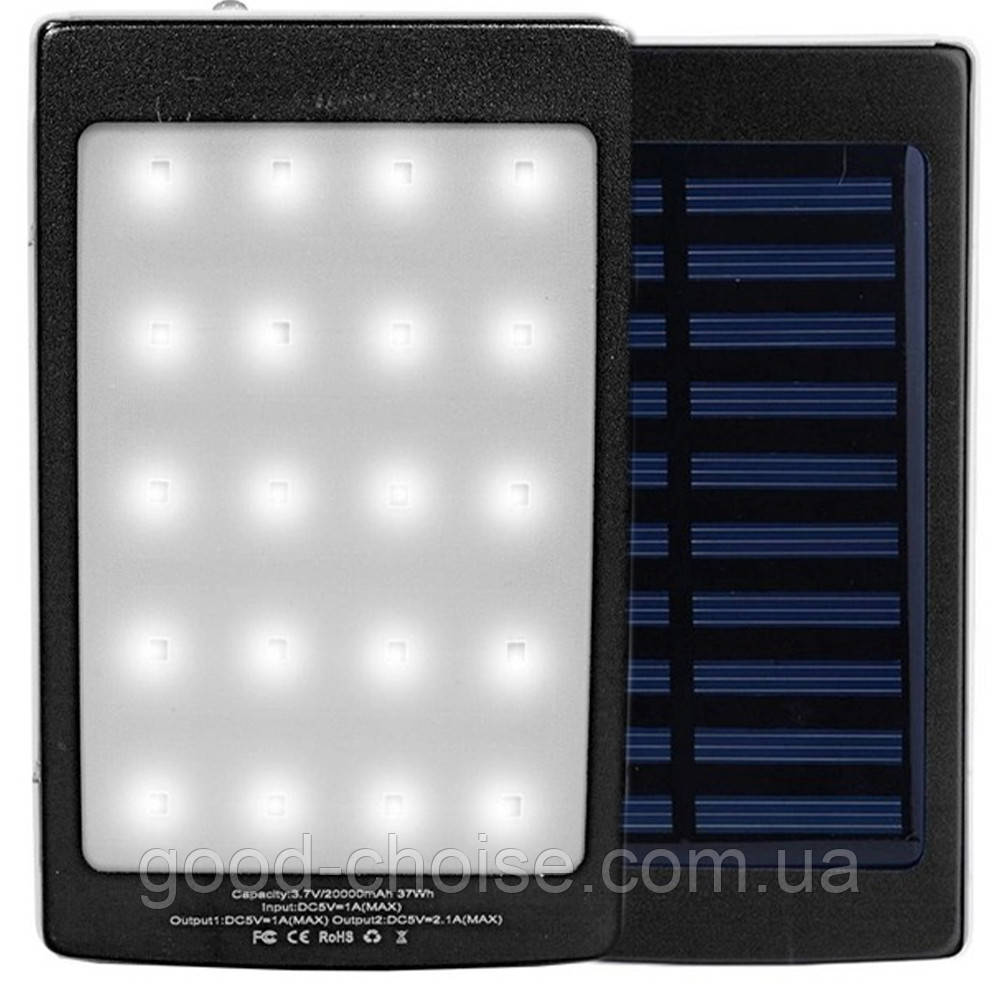 Повербанк 20000 mah із сонячною панеллю, Power Bank Solar / Зовнішній акумулятор для телефону