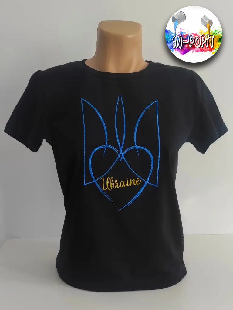 Жіноча футболка-вишиванка з бавовни, I love Ukraine, Українська патріотична вишиванка, Розміри XS-3XL