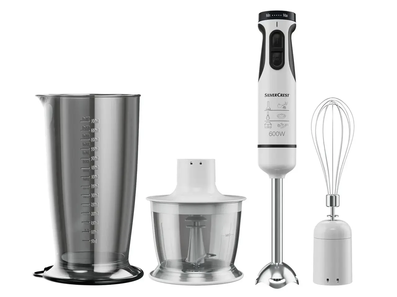 Блендерний набір SilverCrest SSMS 600 D4 White 3в1 (регулювання швидкості, Turbo, 600 Вт), фото 1