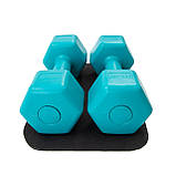 Гантелі для фітнесу пластикові цільні (нерозбірні) + килимок OSPORT Lite 2шт по 2 кг (OF-0215) Бірюзовий, фото 3