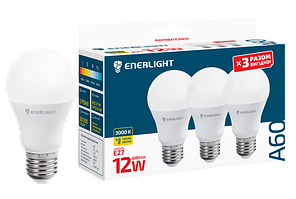 Лампа світлодіодна ENERLIGHT A60 12Вт 3000K E27 (3шт)