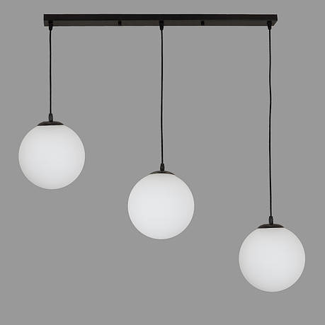 Чорна люстра з білими 20см кулями (56-glass200F-3 BK+WH), фото 1