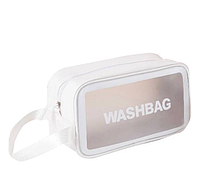 Косметичка органайзер белая из эко-кожи Washbag 20х12х 6,5 см с ручкой на змейке