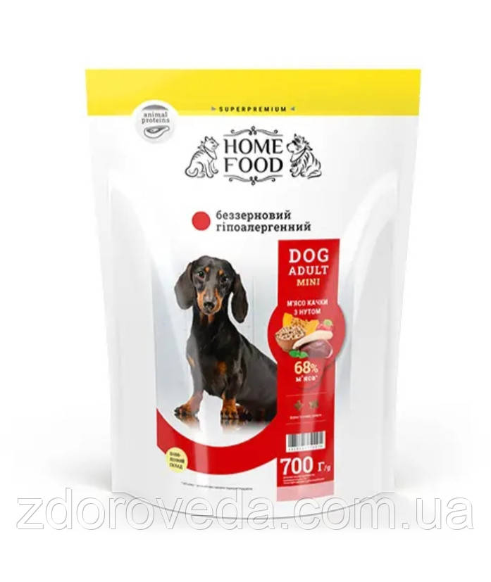 Сухий корм Home Food з м'ясом качки та нутом для собак малих порід, беззернової, 700 г, фото 1