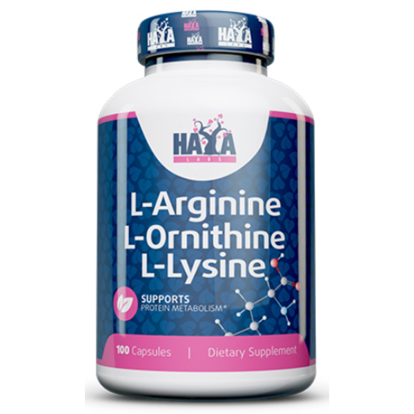 Амінокислоти аргінін, орнітін і лізин Haya Labs L-Arginine/L-Ornithine/L-Lysine - 100 капс, фото 1