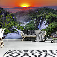 3D флизелиновые фотообои Лес Ландшафт Амазонка 368 x 280 см Природа - Водопад под красочным закатом