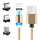 Магнітний кабель 3в1 (Type-C, Micro-USB, Lightning) для заряджання телефону, M3, Золото / Магнітний шнур заряджання, фото 6