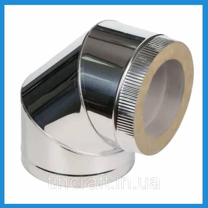 Коліно для димоходу сендвіч 90° термо Ø 100х160 мм Товщина 0.5 мм (Нерж х Нерж) з нержавіючої сталі для котла, фото 1