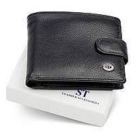 Шкіряне чоловіче портмоне на кнопці ST Leather ST-104-1 чорний, фото 3