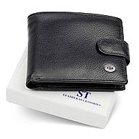 Шкіряне чоловіче портмоне на кнопці ST Leather ST-104-1 чорний, фото 4