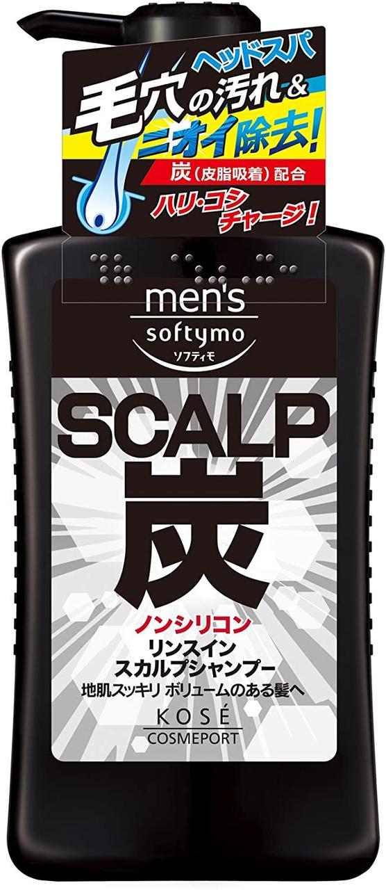 KOSE Men's Softymo Rinse-in Scalp Shampoo Чоловічий шампунь із деревним вугіллям, 550 мл