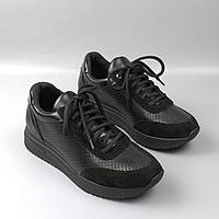 Летние кожаные кроссовки черные с перфорацией женская обувь больших размеров 40-44 Cosmo Shoes Ada Y Black BS