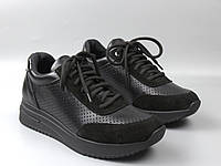 Летние кожаные кроссовки черные с перфорацией женская обувь повседневные Cosmo Shoes Ada Y Black
