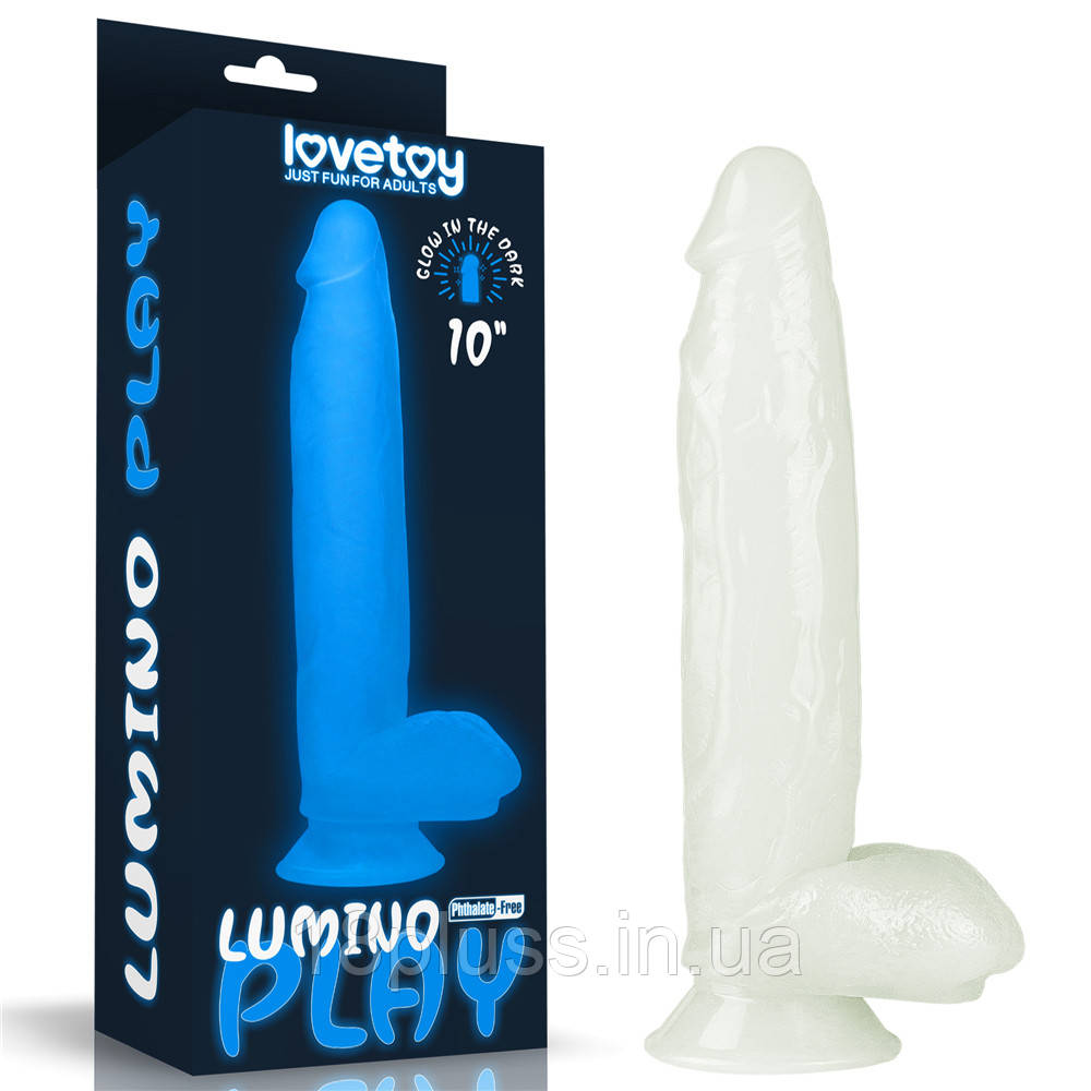 Фалоімітатор з мошонкою, що світиться в темряві Lumino Play Dildo 10'' – сяйво насолоди у темряві 💙, фото 1