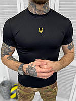 Чоловіча футболка вологовідвідна CoolMax тактична потовідвідна з гербом України чорна