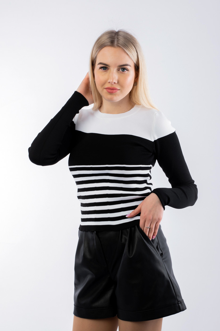 Джемпер жіночий в смужку біло-чорний 3139 (2000000094250), фото 1