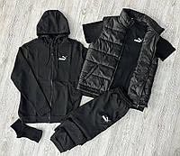 Демісезонний спортивний костюм Puma чорна кофта на змійці + штани (двонитка) + Футболка чорна Puma + Жилетка +