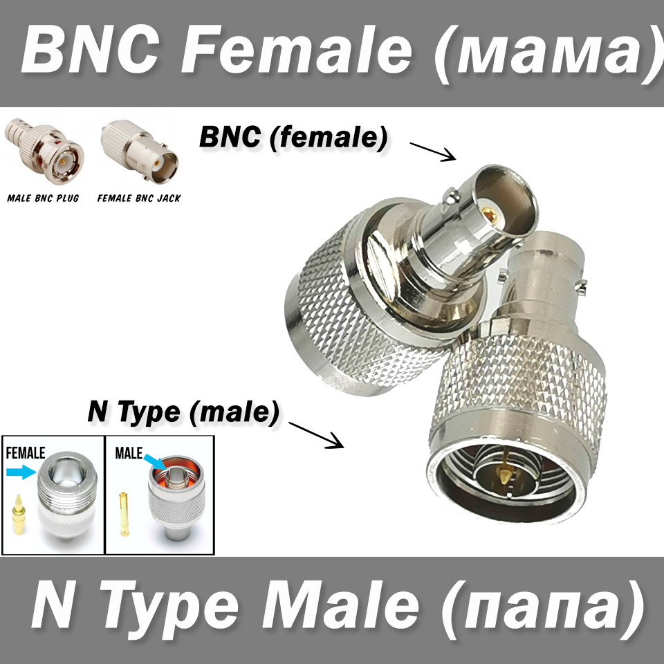 Перехідник N Type Male (тато) — BNC Female (мама) Н-тип тато БНЦ мама для радіостанцій (УКВ, НВЧ)