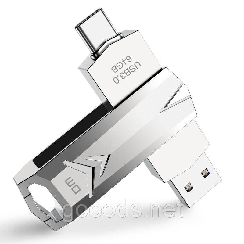 Металева OTG флешка 64Gb USB 3.0+Type-C DM, фото 1