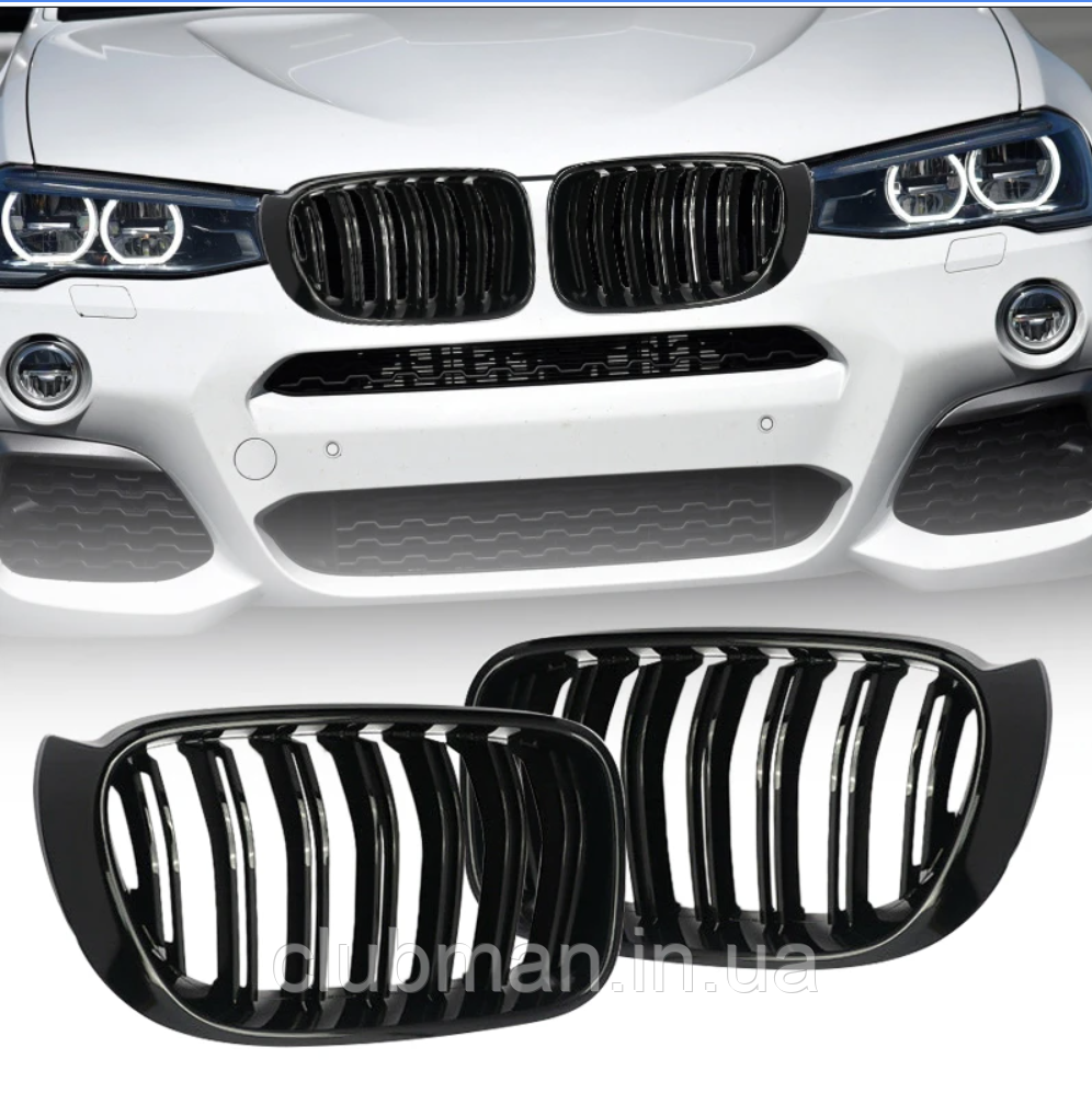 Решітка ноздрі радіатора BMW (БМВ) X3 series (F25) 2014-2017 LCI, X4 series (F26) 2014-2018-Глянець 2 ребра