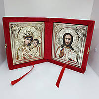 Ікона складень у оксамиті з декором камінням Спаситель і Пр.Богородиця 21*18см