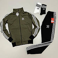 Спортивный костюм мужской Adidas (Адидас) + Подарок весенний осенний хаки | Комплект Олимпийка + Штаны