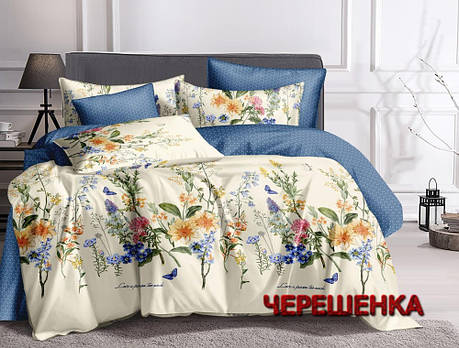 Тканина для постільної білизни Бязь "Gold" Lux GL1890 (A+B) - (50м+50м) квіти на кремовому з компанією, фото 1
