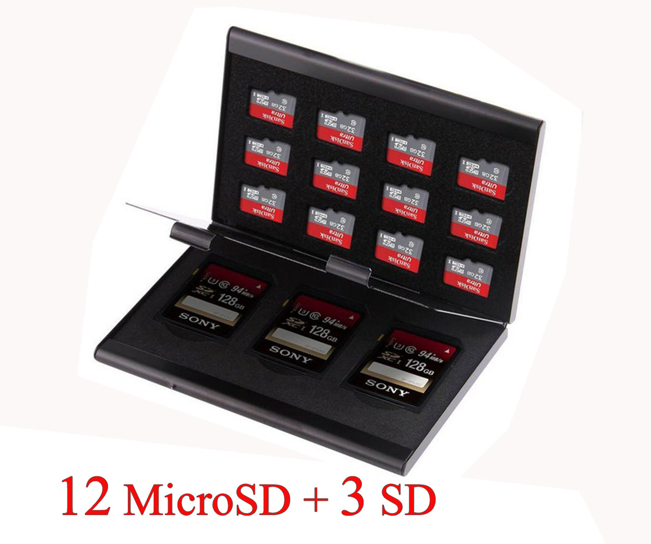 Алюмінієвий кейс для 12 карт пам'яті MicroSD + 3 SD