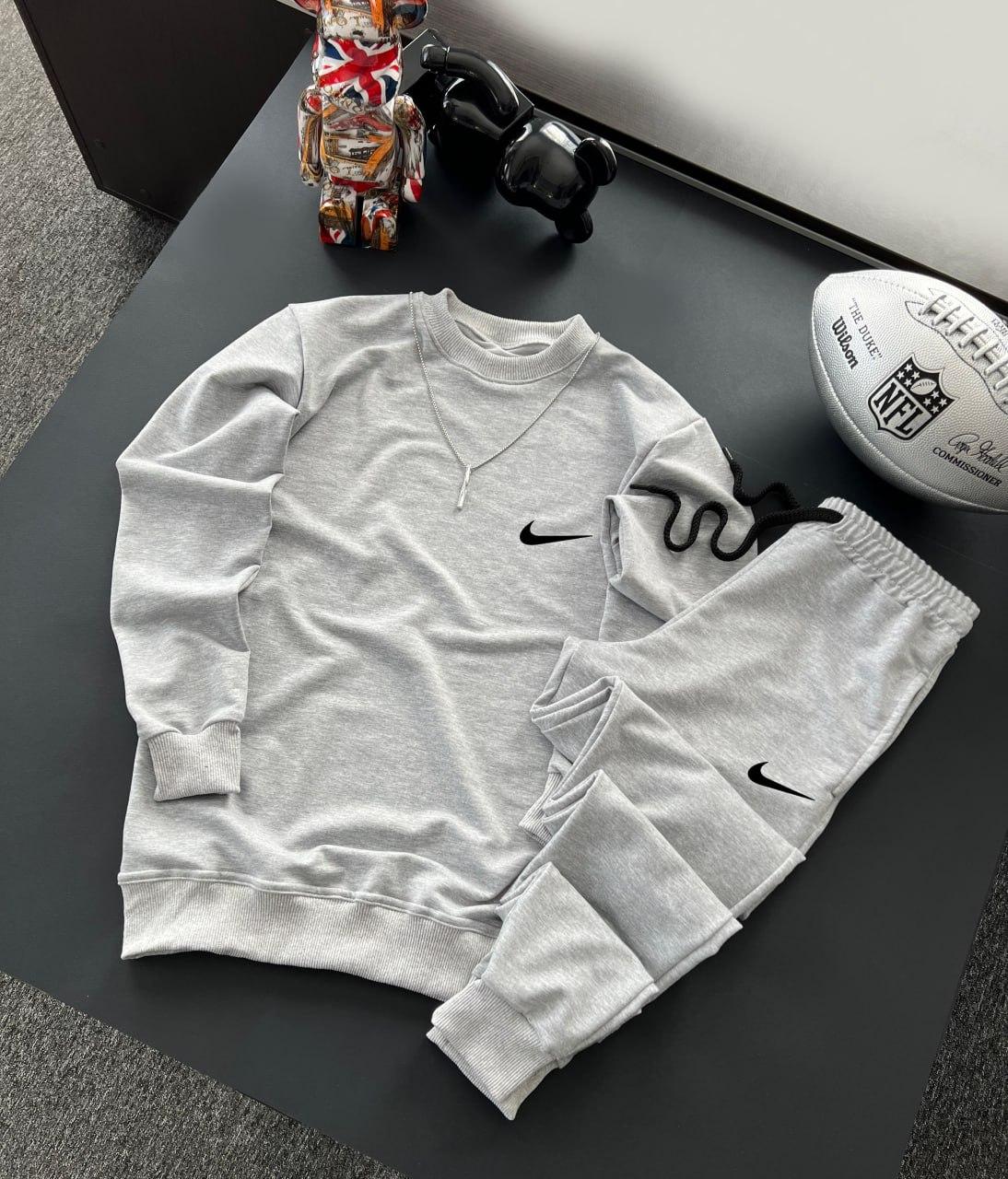 Чоловічий спортивний костюм Nike без капюшона сірий весняний осінній Комплект Найк світшот і штани