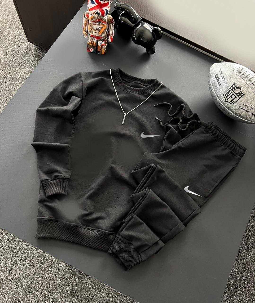Чоловічий спортивний костюм Nike без капюшона чорний весняний осінній Комплект Найк світшот і штани
