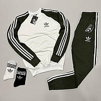 Спортивный костюм Adidas свитшот (хаки) + штаны весна\осень турецкая двунитка (носки в подарок), Адидас костюм
