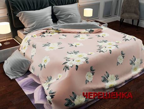 Тканина для постільної білизни Бязь "Gold" Lux GL1898 (A+B) - (50м+50м) квіти на рожевому з компанією, фото 1