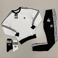 Спортивний костюм Adidas світшот + штани лампас весна\осінь турецька двухнитка (шкарпетки в подарунок), Адідас костюм чоловічий
