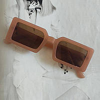 Солнцезащитные очки прямоугольные в широкой оправе Бежевый (14557)