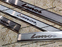 Накладки на пороги ДЕУ Ланос DAEWOO LANOS Преміум нержавіюча сталь з логотипом