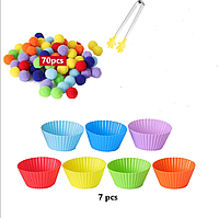 Сортер для малышей цветные бомбошки с пинцетом - Монтессори игра для счета и сортировки, 70 шт