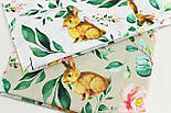 Тканина бязь "Кролики та квіти із зеленими гілочками" на білому тлі № 3003, фото 7