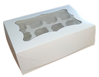 Коробка на 12 капкейков с окном белая