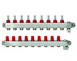 Розподільний колектор Danfoss SSM-9F на 9 контурів нержавійка з витратомірами