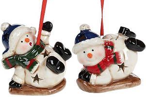 Набір 4 новорічні декоративні підвіски "Сніговики" 7х4.5х6см, з LED підсвічуванням