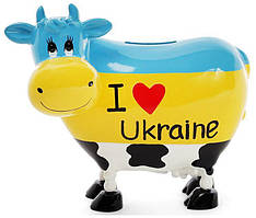 Скарбничка-корівка "I love Ukraine" 16.5х9х14см керамічна